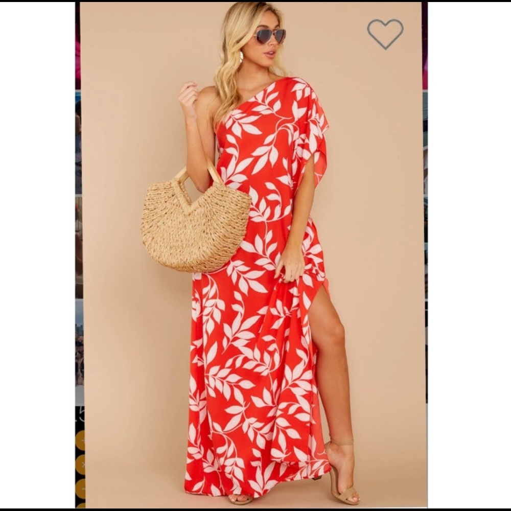 Red Dress Boutique One-Shoulder Red and White Maxi Dress